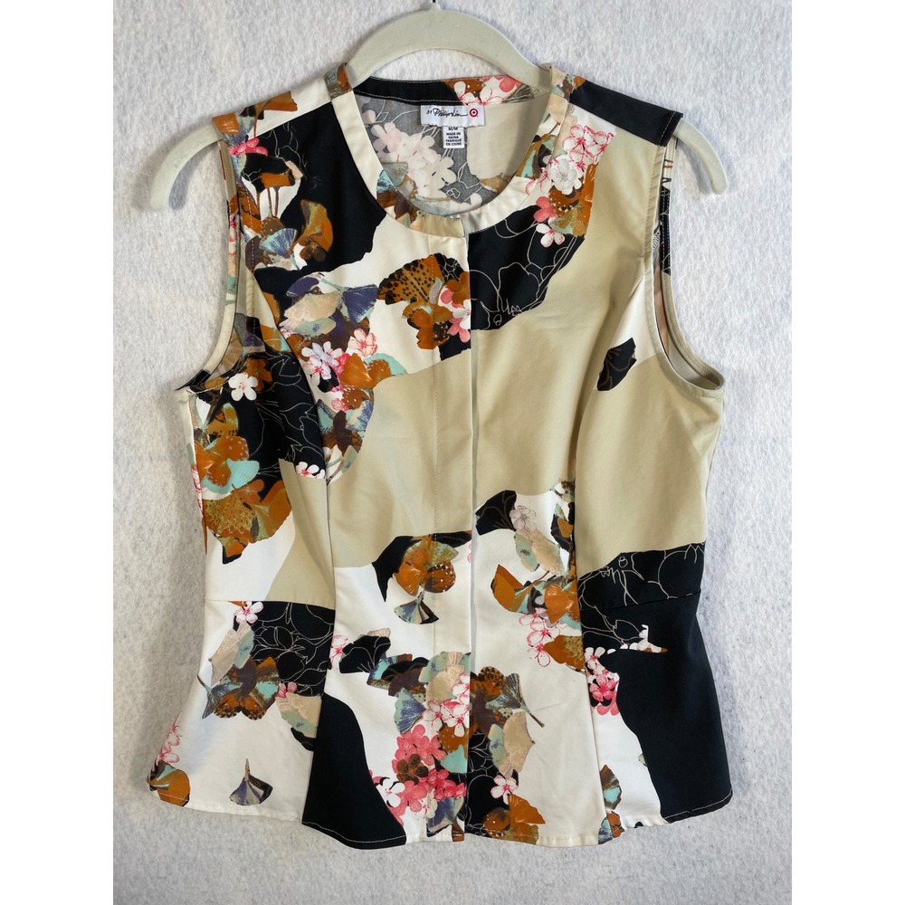 3.1 Phillip‎ Lim for Target Floral Abstract Peplum Sleeveless Blouse Tan Black M